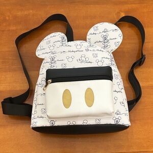 Disney White Black Mickey Ears Mini Backpack with Gold Details